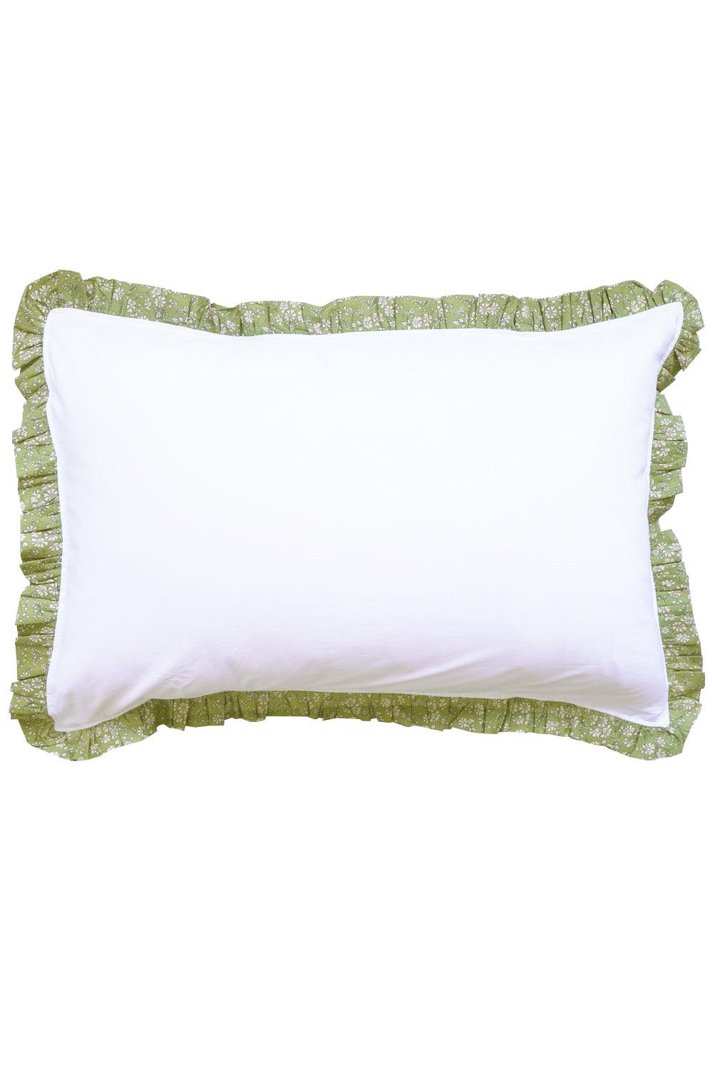 Frill-Edge White Duvet Set made with Liberty Fabric CAPEL PISTACHIO
