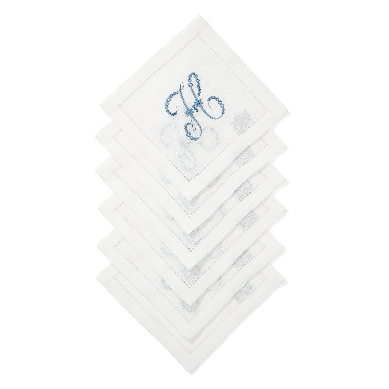Set of 6 Personalised Hemstitch Square Cocktail Napkins