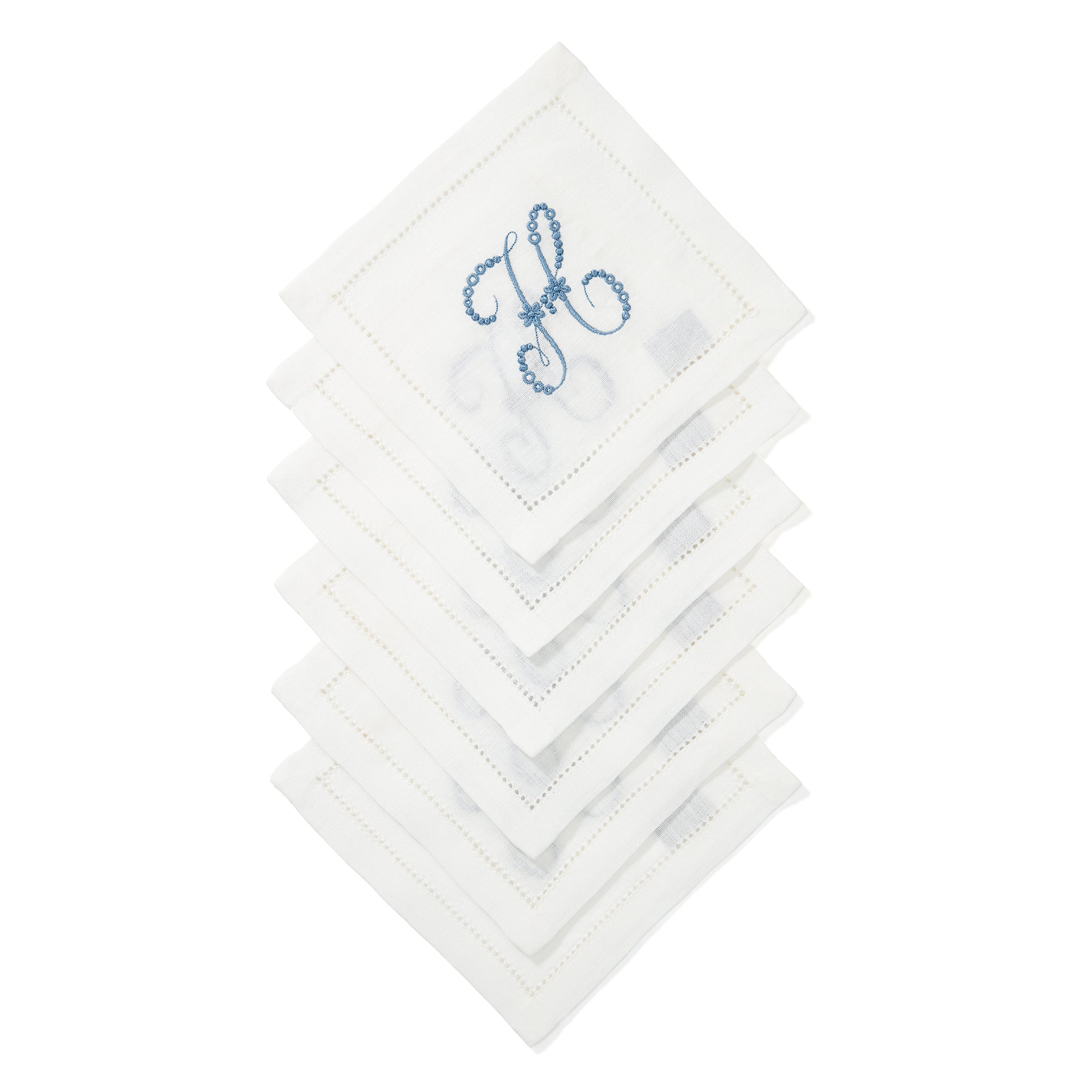 Set of 6 Personalised Hemstitch Square Cocktail Napkins