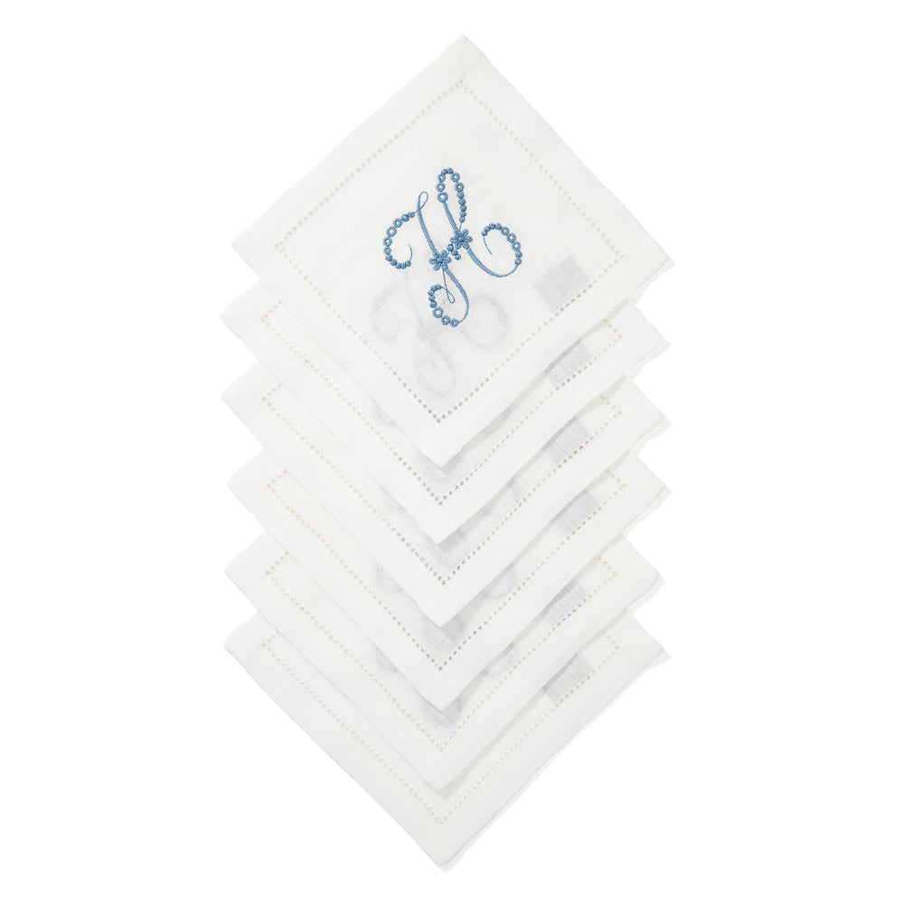 Set of 6 Personalised Hemstitch Square Cocktail Napkins
