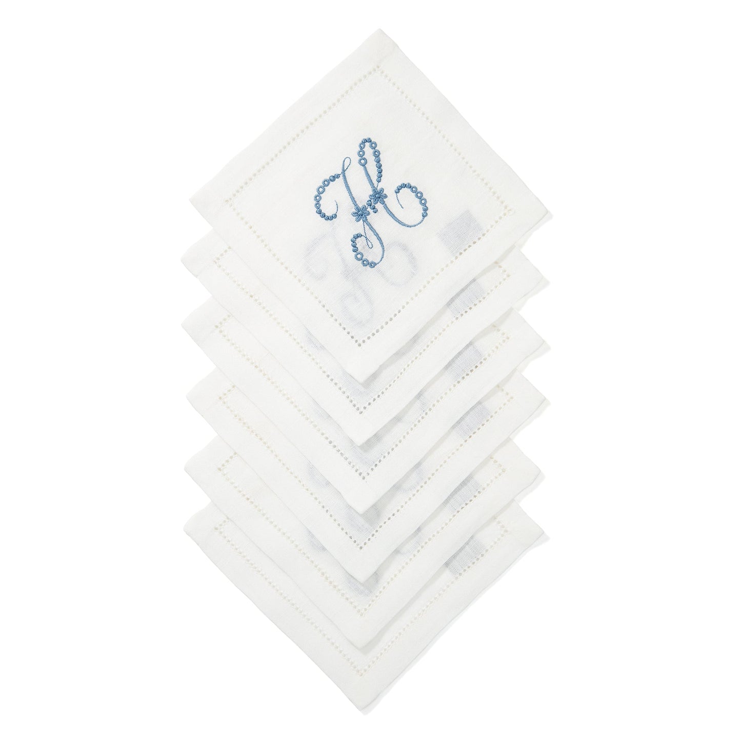 Set of 6 Personalised Hemstitch Square Cocktail Napkins