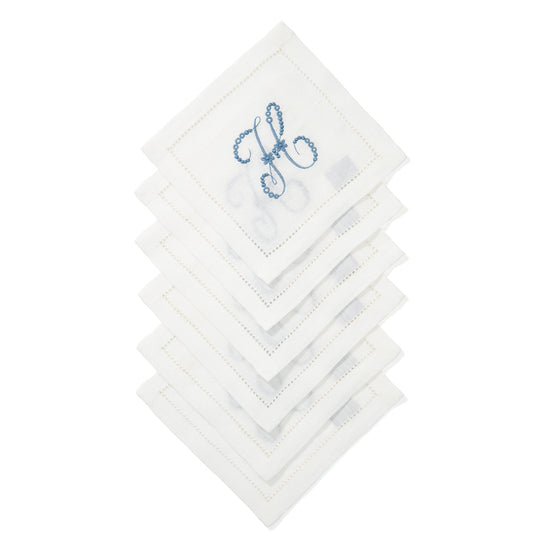 Set of 6 Personalised Hemstitch Square Cocktail Napkins