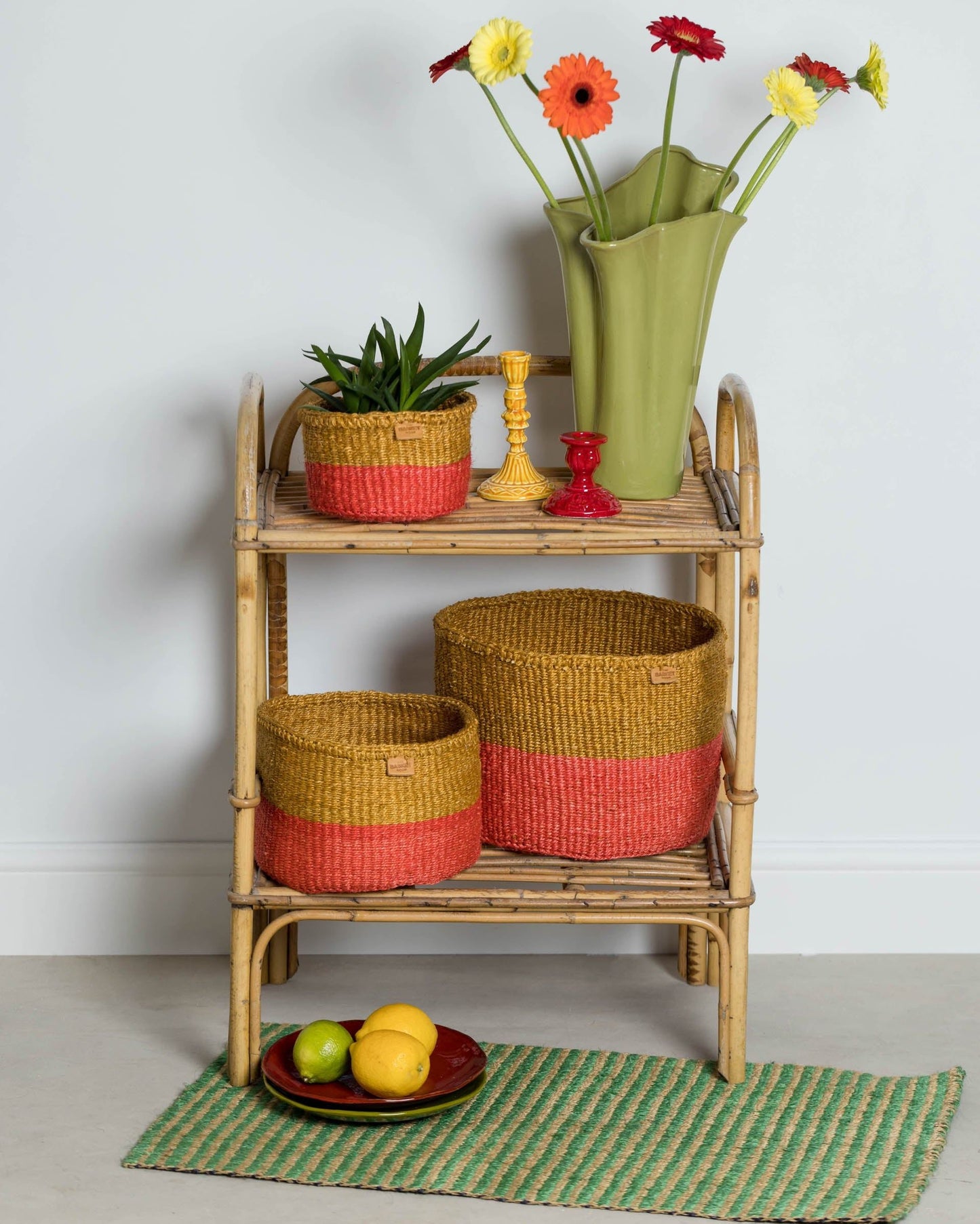 LENGO: Green & Brown Woven Sisal Doormat