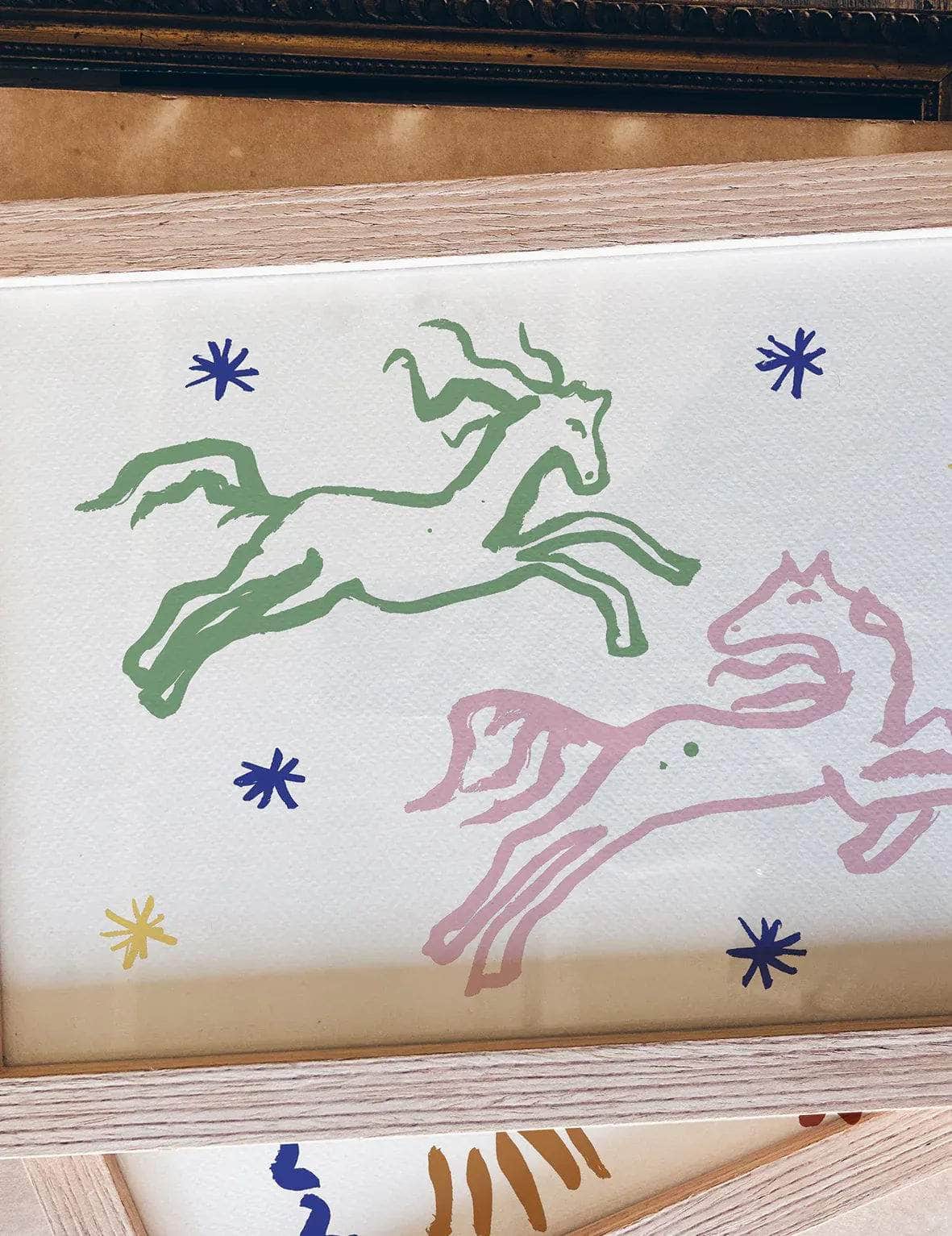 Pink & Green Horses Print