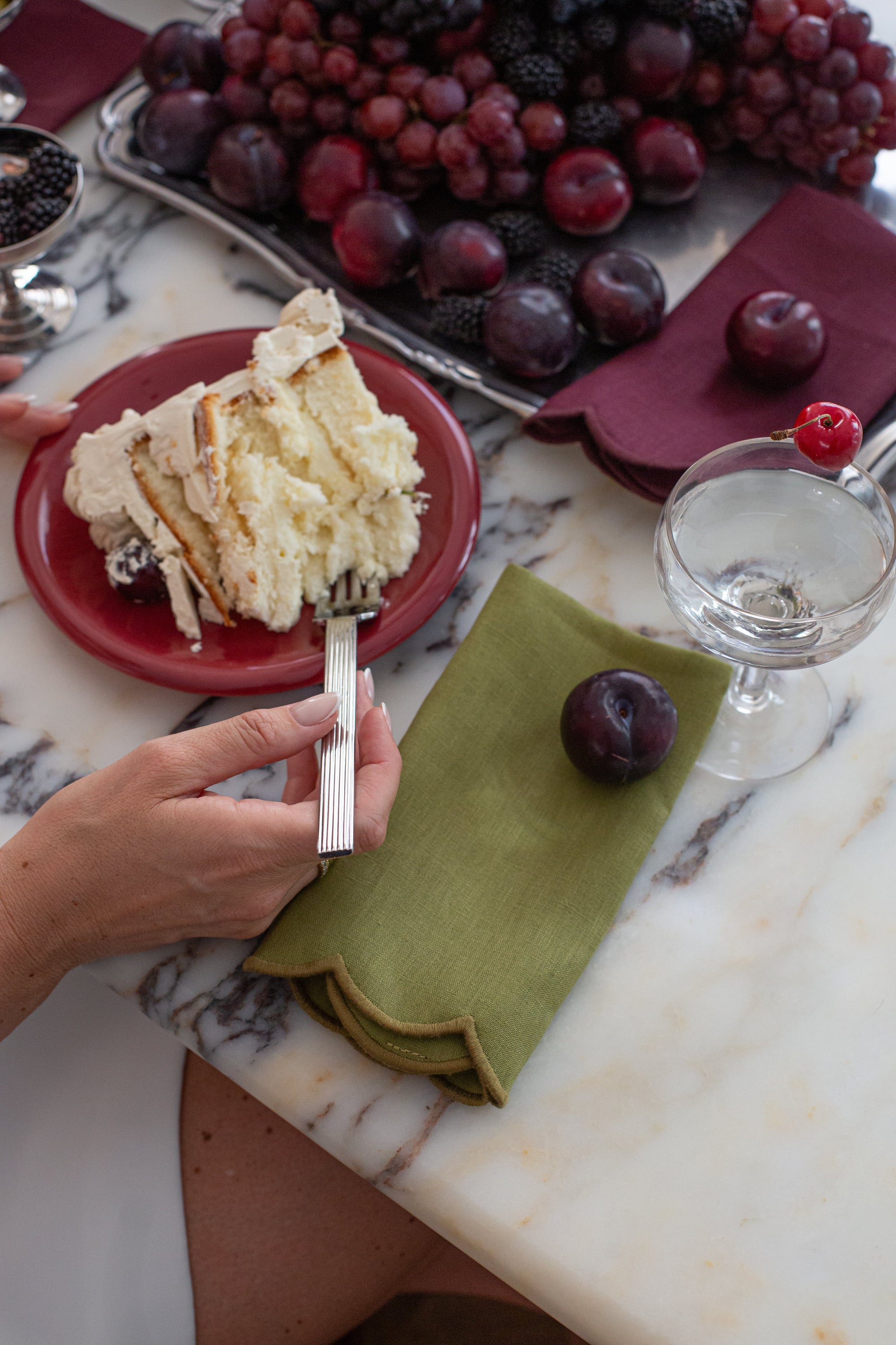 Scallop Linen Napkins Olive - Set of 2