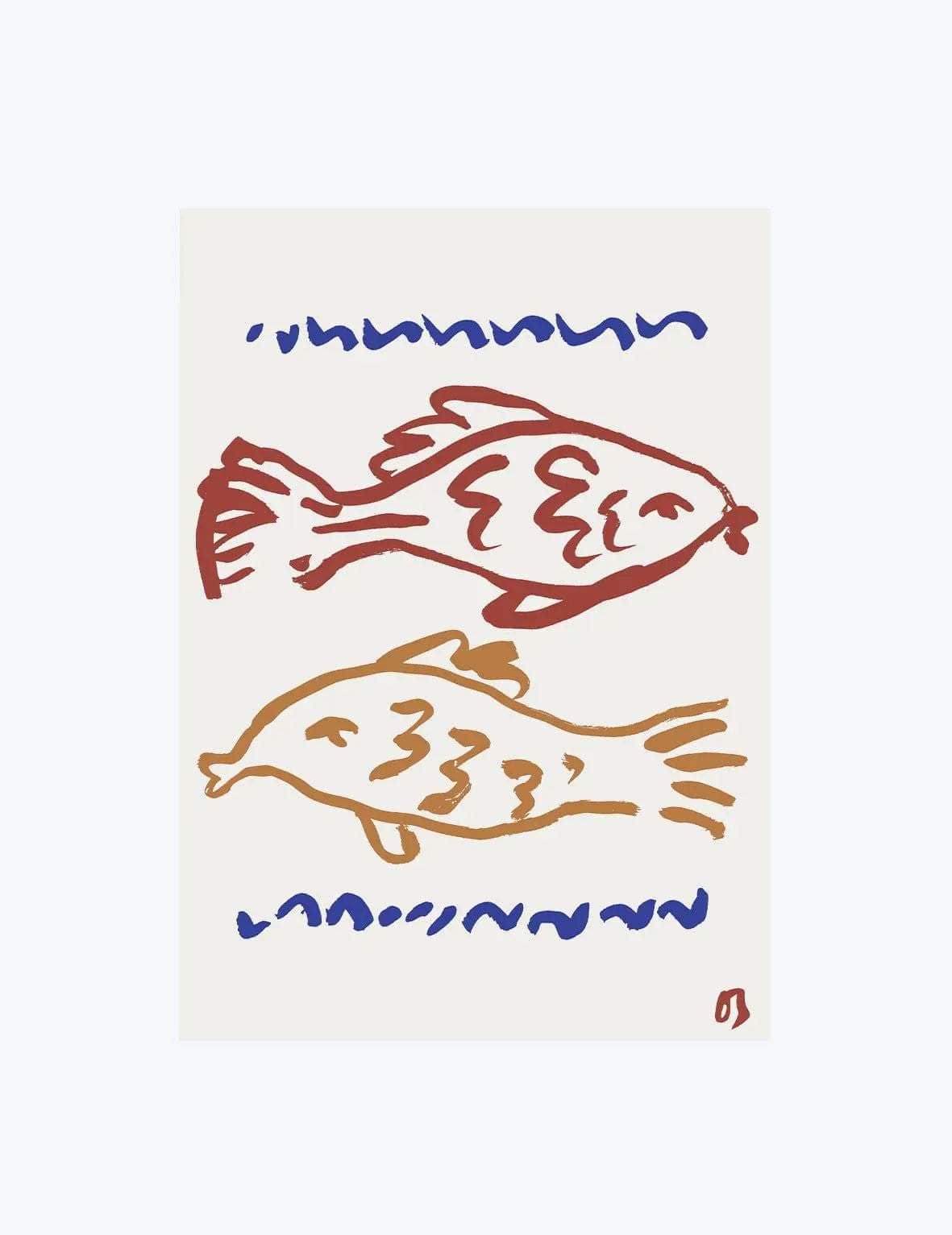 Two Fish in Red & Blue Print