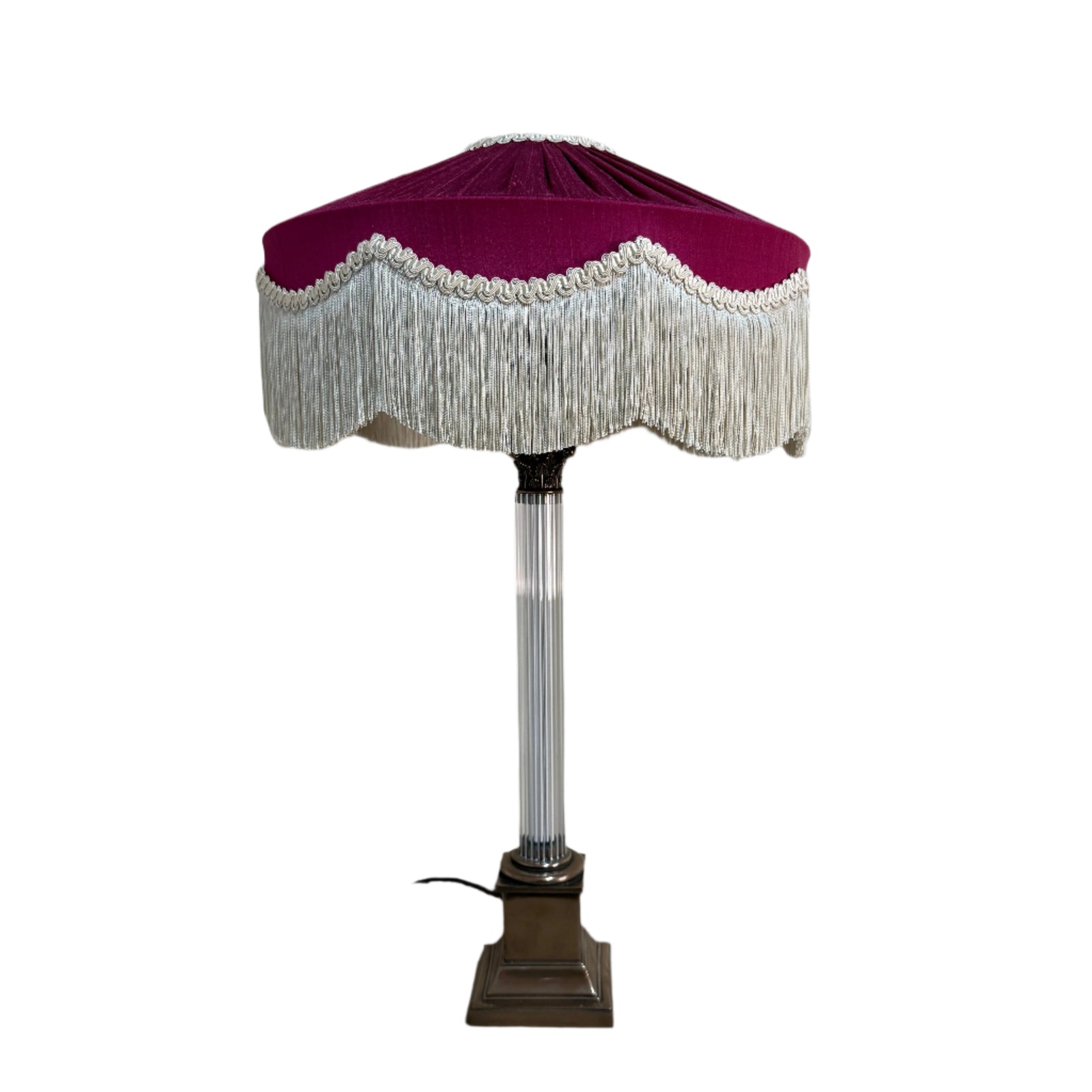 The Peggy Silk Fringed Lampshade - Burgundy