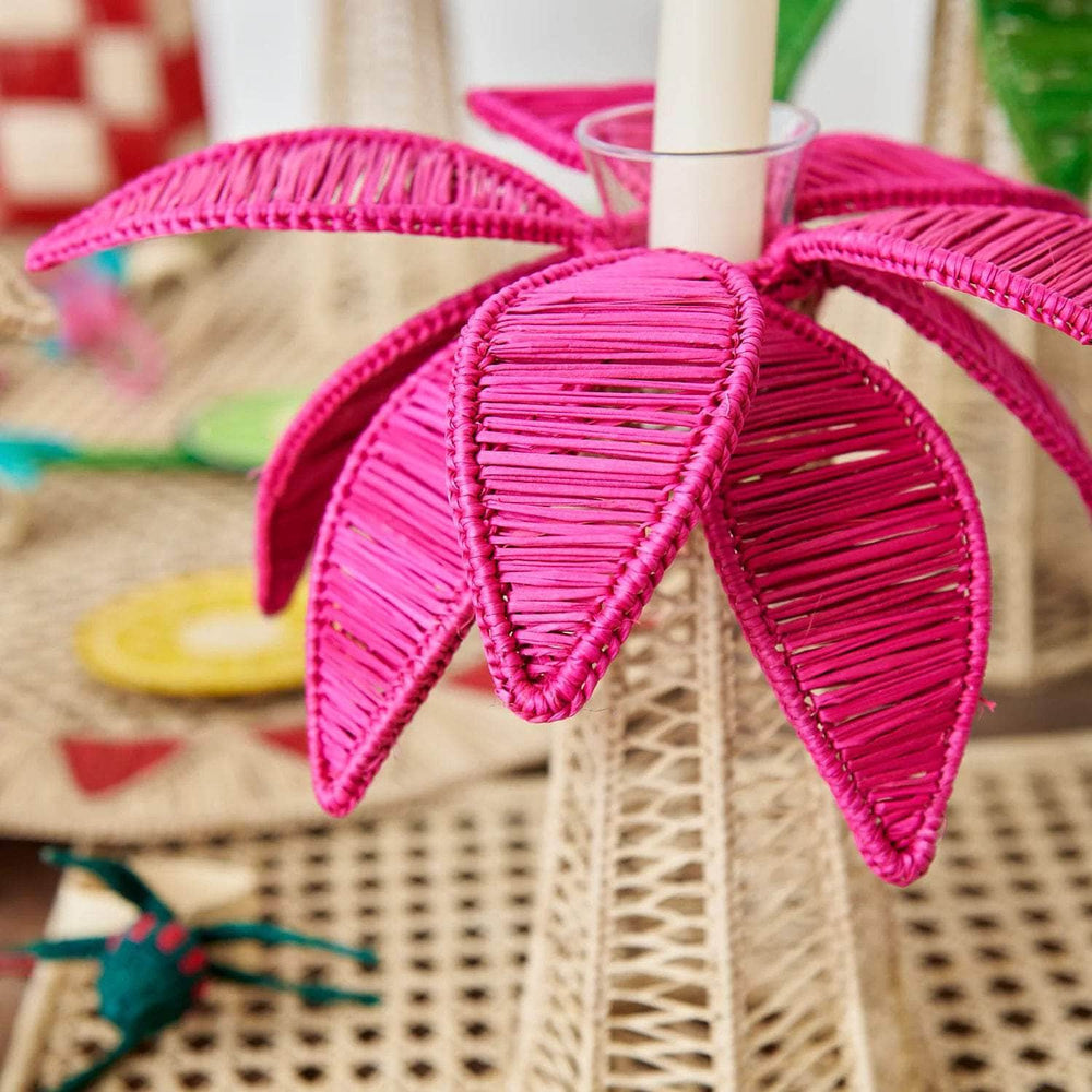 Large Fuschia Iraca Palm Tree Candleholder