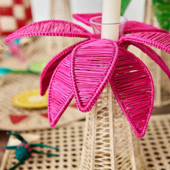 Large Fuschia Iraca Palm Tree Candleholder