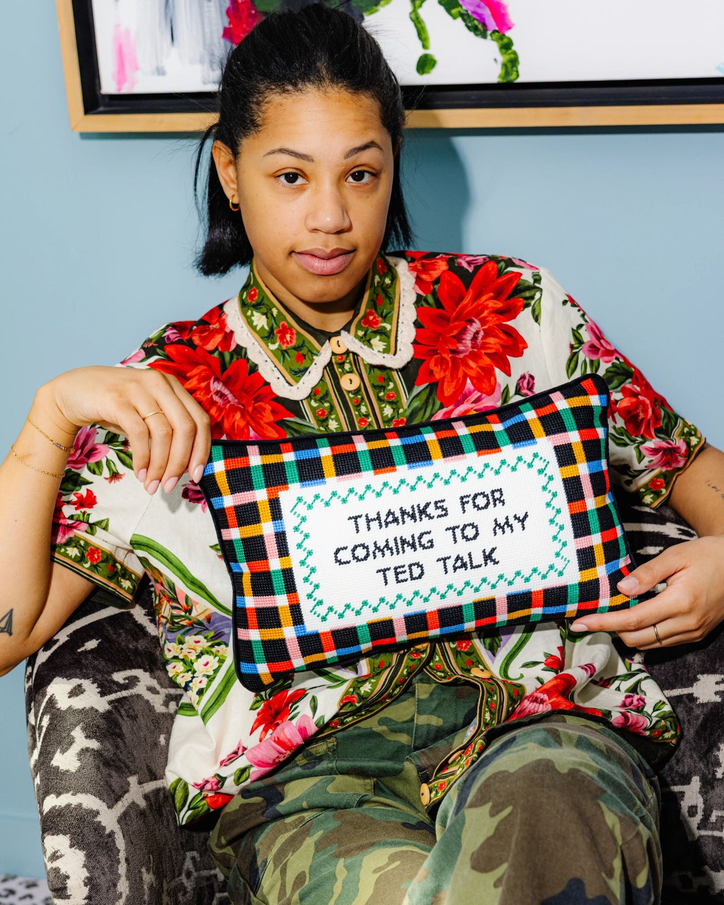 Ted Talk Needlepoint Pillow