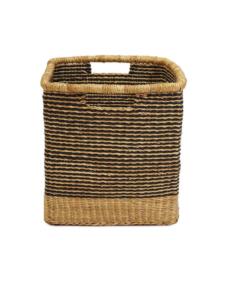 OBUASI: Black Striped Square Storage Basket
