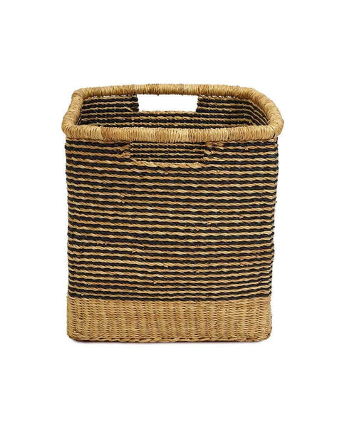 OBUASI: Black Striped Square Storage Basket