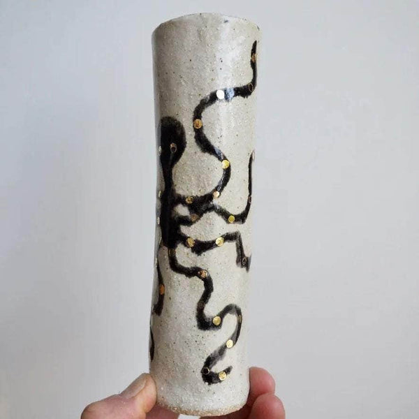 Handmade Pottery Octopus Cylinder Vases with Gold Lustre