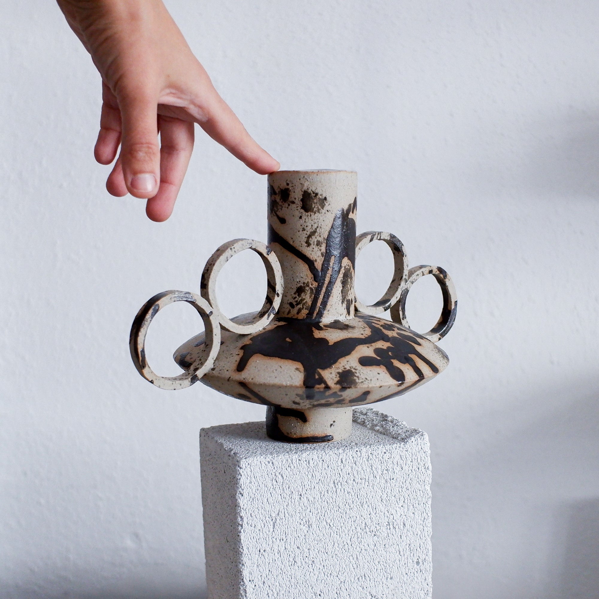 Zebrino - Matt Black Paint Splash - Ceramic Vase