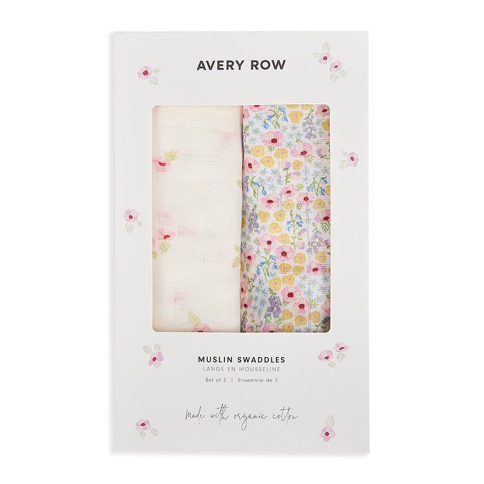 Organic Cotton Baby Muslin Swaddles, Set of 2 - Wildflower Garden / Anemone