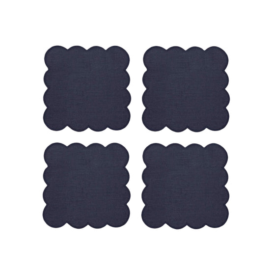 Zero-Waste Scalloped Linen Cocktail Napkins Navy Blue - Set of 4