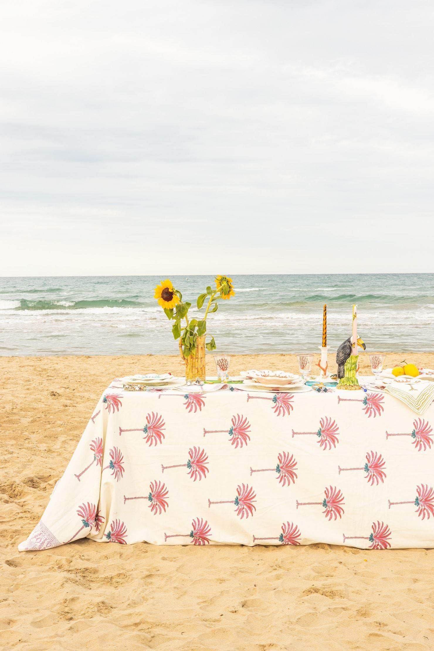 Hand-Printed Palm Cotton Tablecloth