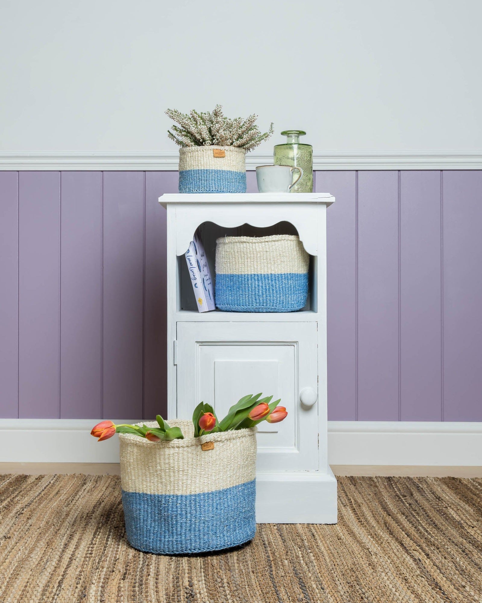 MKOA: Sky Blue Colour Block Woven Basket