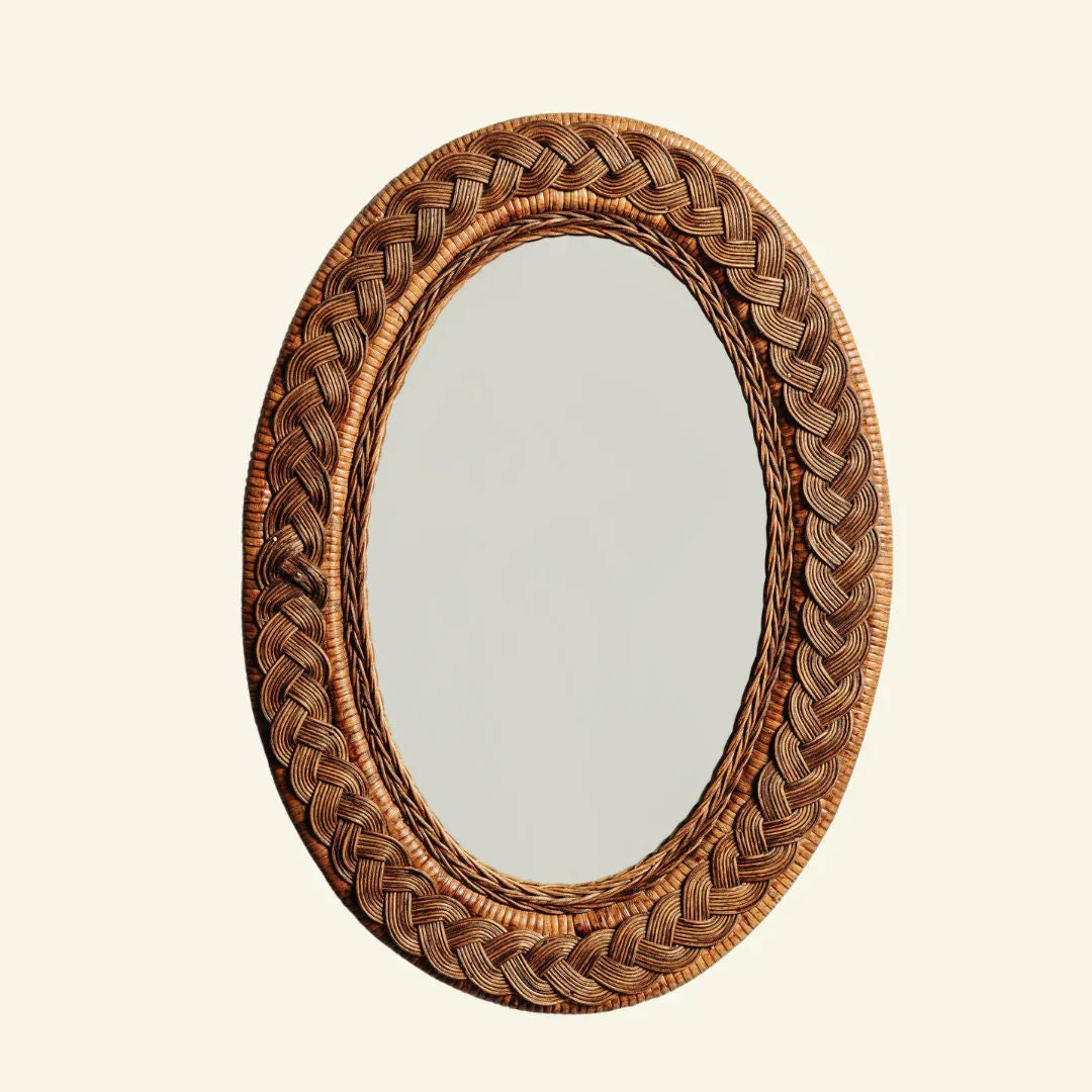 Serena Rattan Mirror, Medium Teak