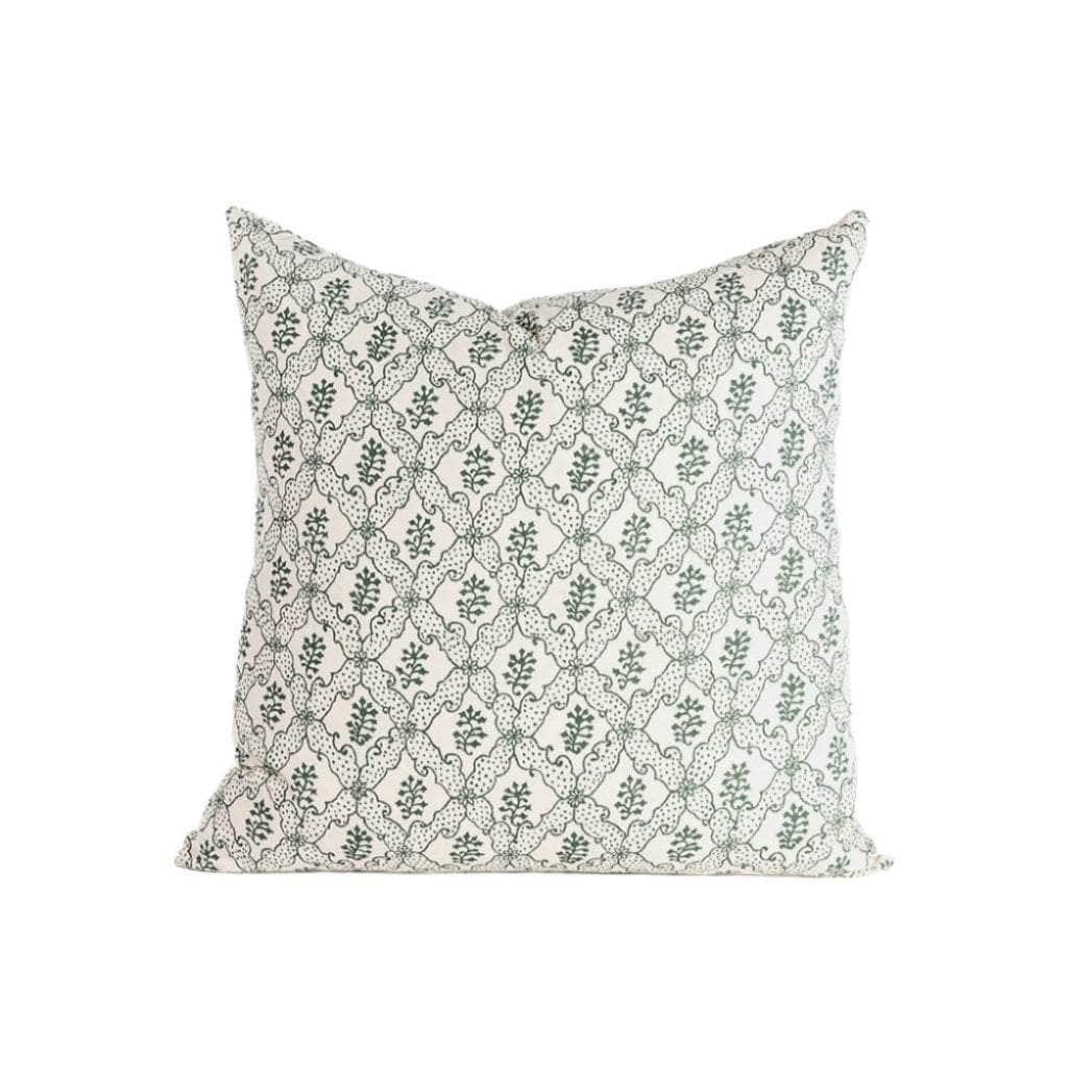 Lattice Flower Cotton Scatter Cushion in Green