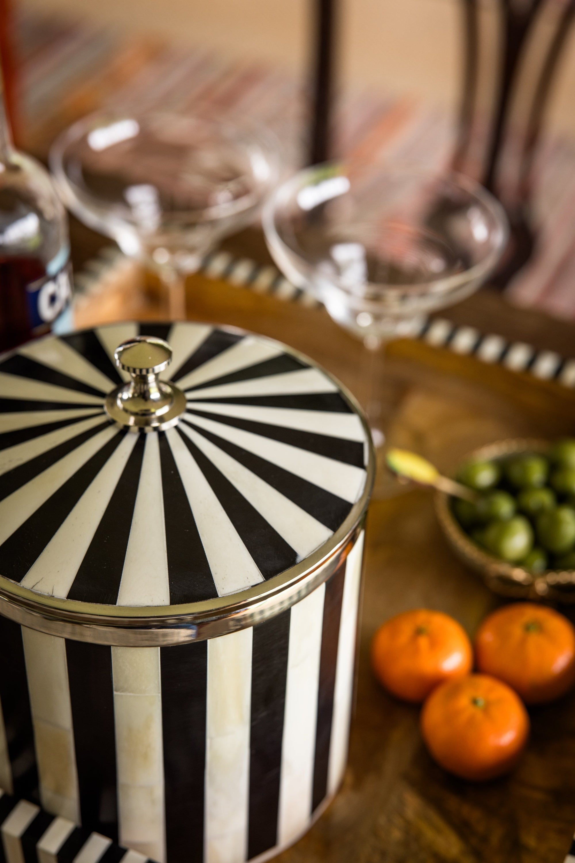 Bone Inlay Ice Bucket | Black & White | Striped