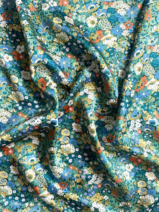 Silk Pillowcase made with Liberty Fabric THORPENESS BLUE GREEN