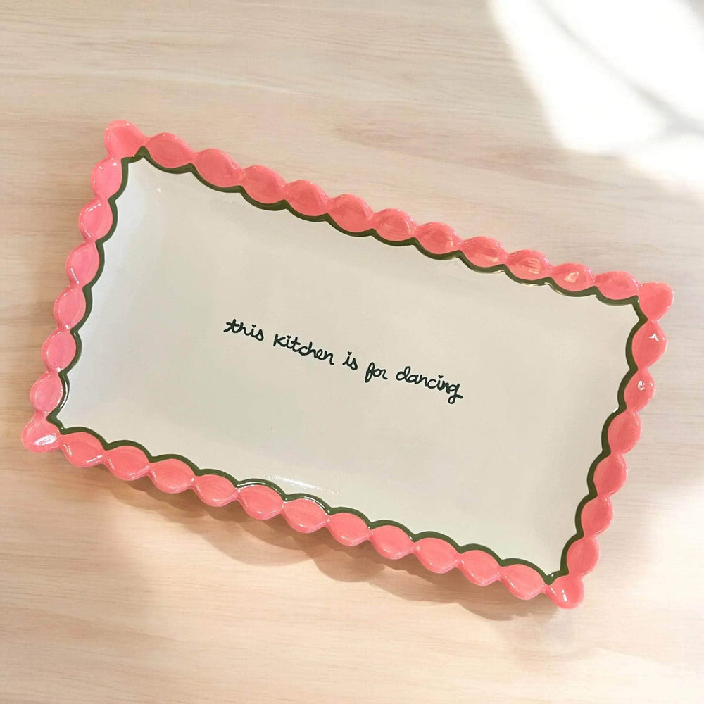 Hand-painted “this kitchen is for dancing” Scalloped Tray