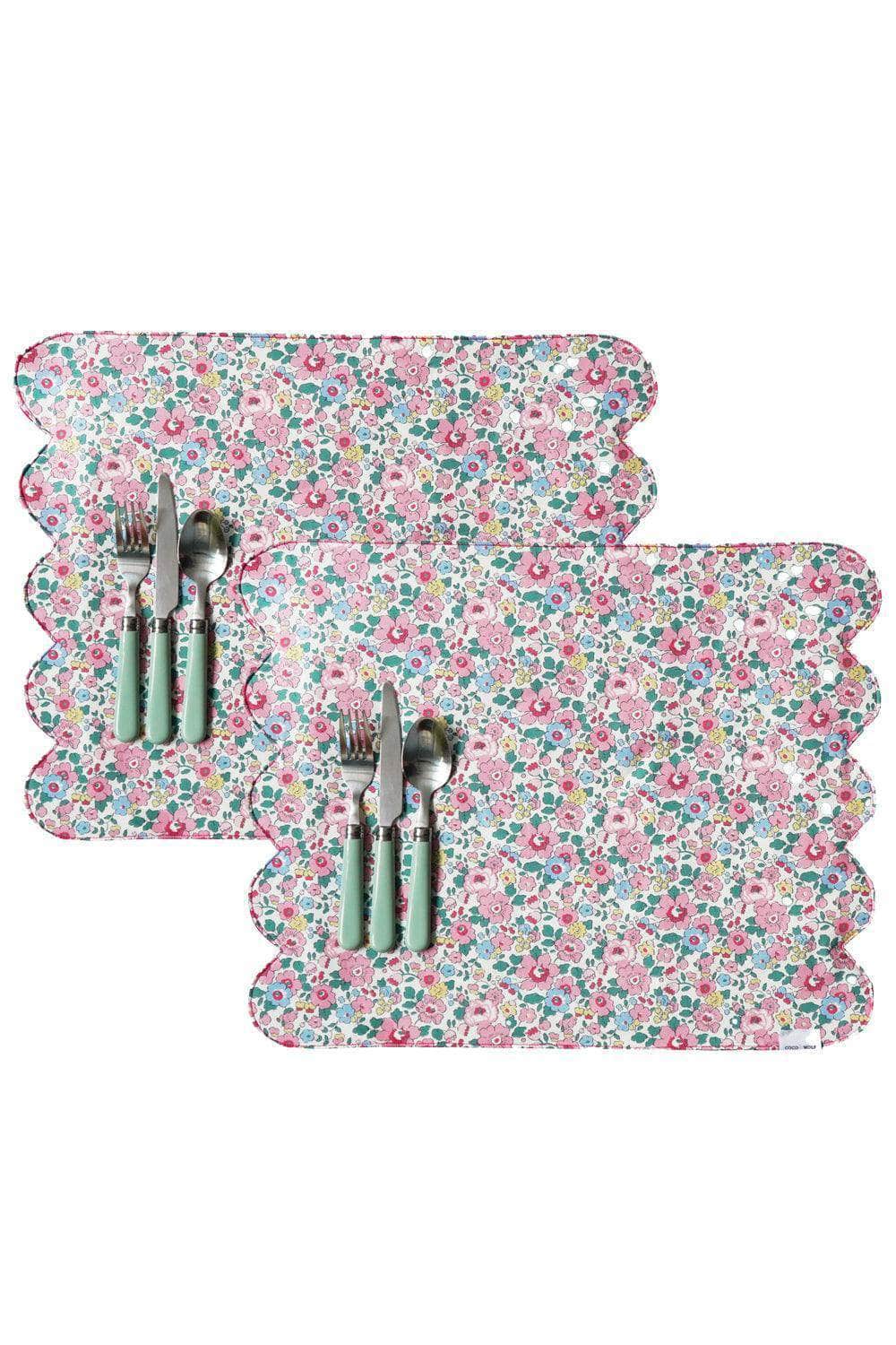 Reversible Cloud Placemat Made With Liberty Fabric Betsy Candy Floss & Capel Fuchsia Pink