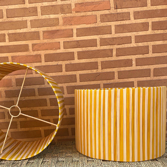 Ochre Striped Lampshade in Raffia