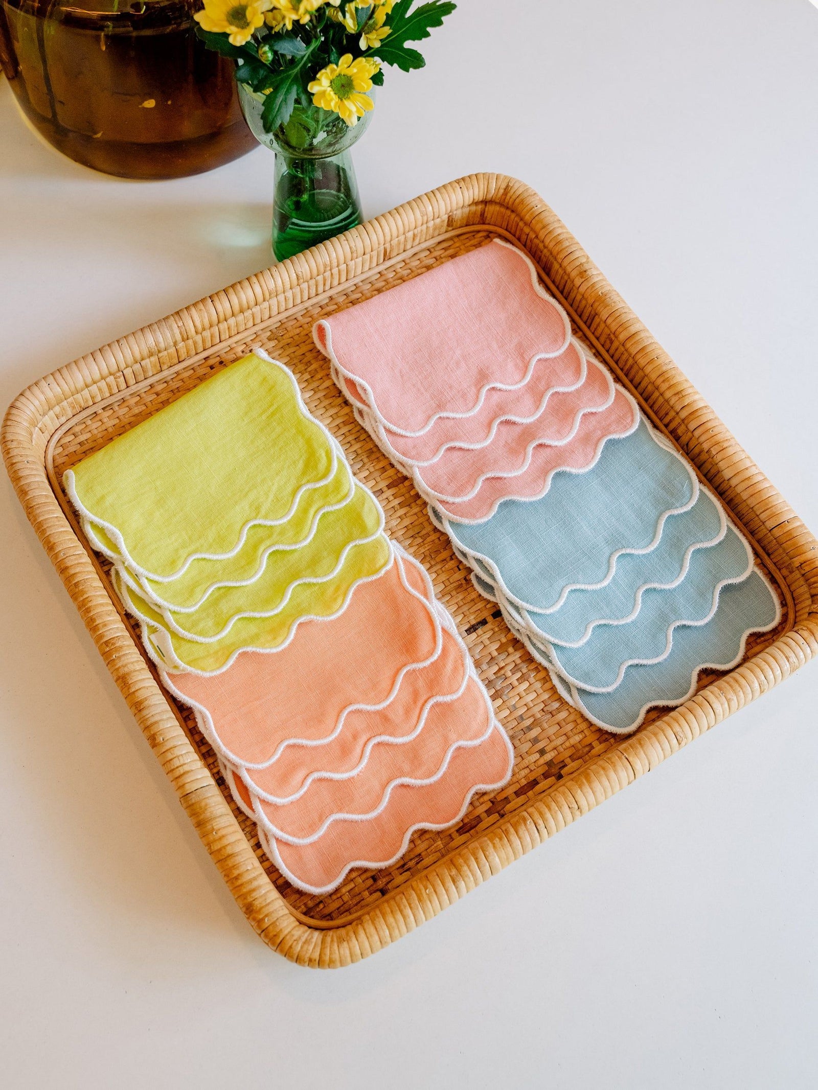 Light Blue Palm Cocktail Napkin with Cream