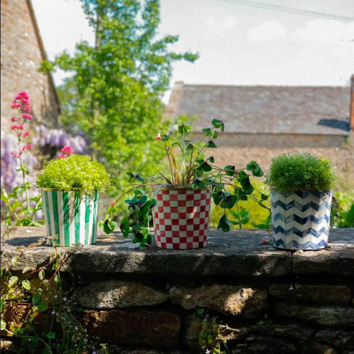Round Inlay Planter | Medium | Green | Striped