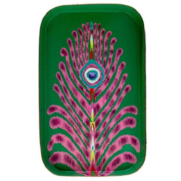 Les Ottomans x Matthew Williamson Hand-Painted Peacock Iron Tray - Green