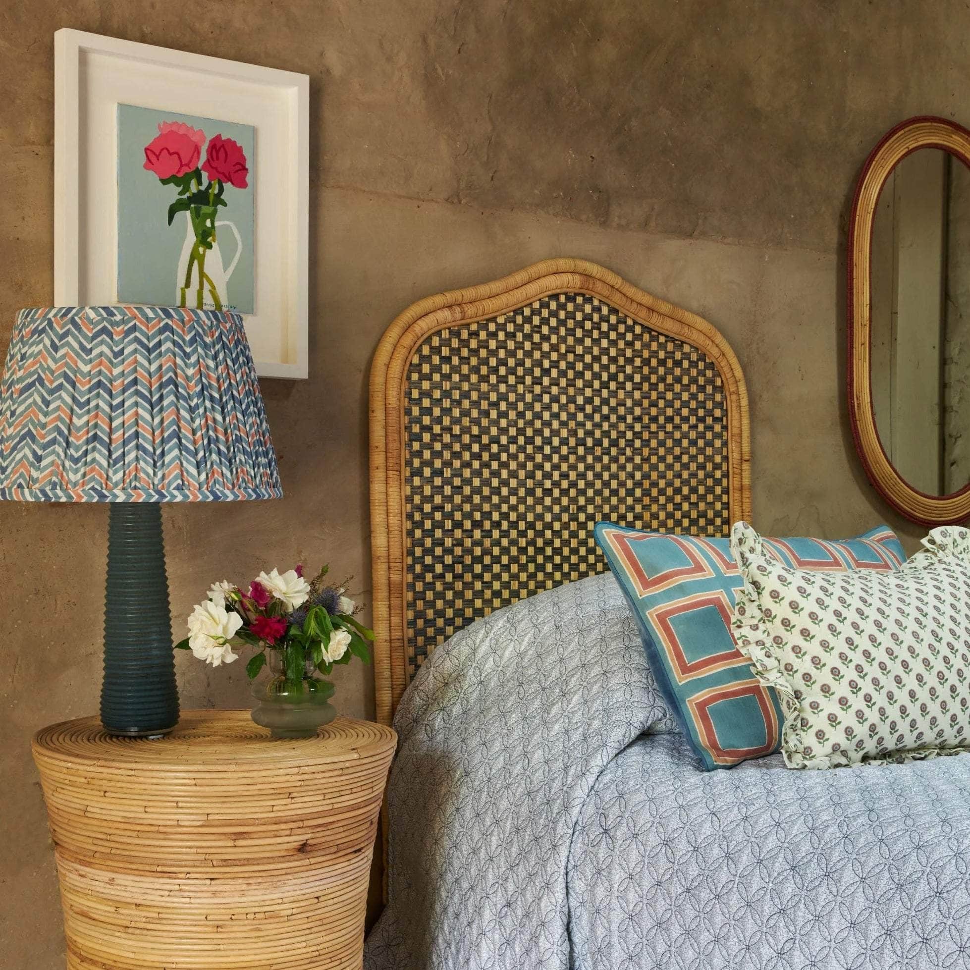 Single Rattan Headboard - Blue