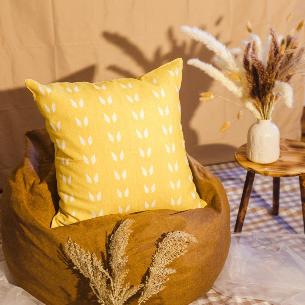 Terra - Pure Linen Throw Pillow Cover Mustard-White