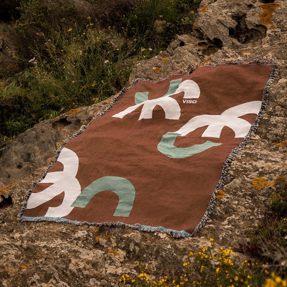 Viso Tapestry Blanket Cream, Brown and Mint abstract