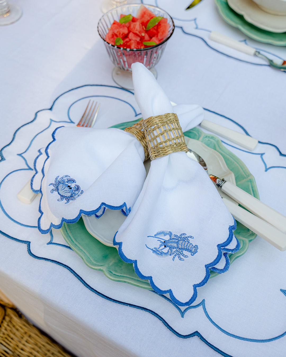 Blue Crab Napkin with Picot Trim