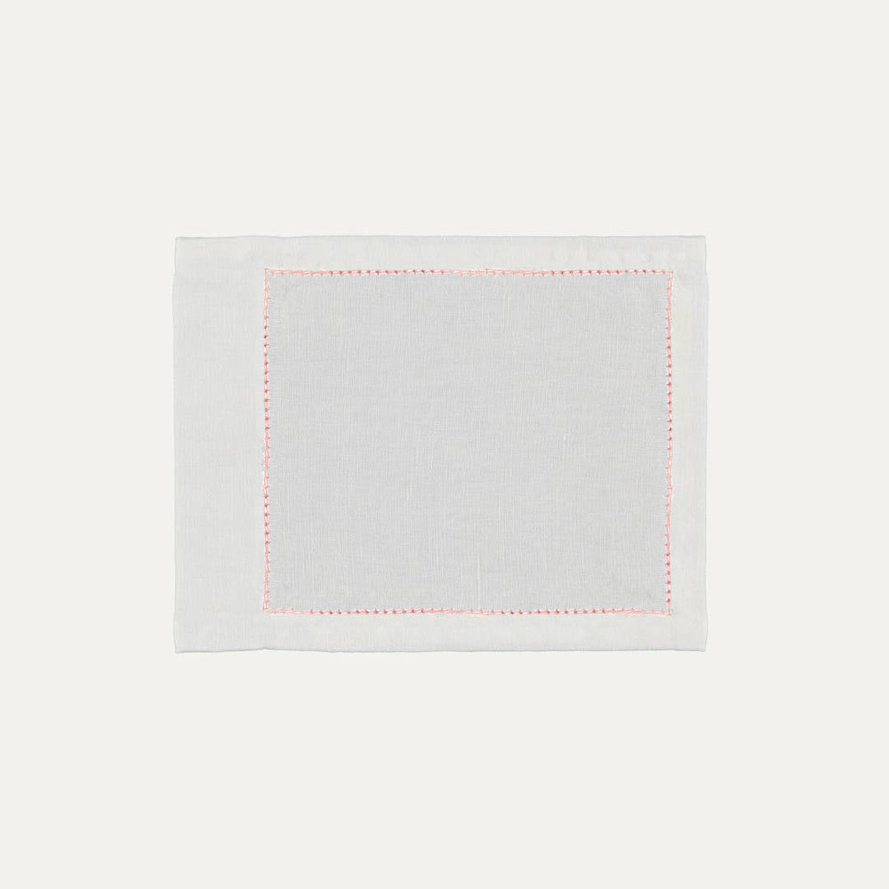 White Cocktail Napkin with Red Open Stitch Rectangular