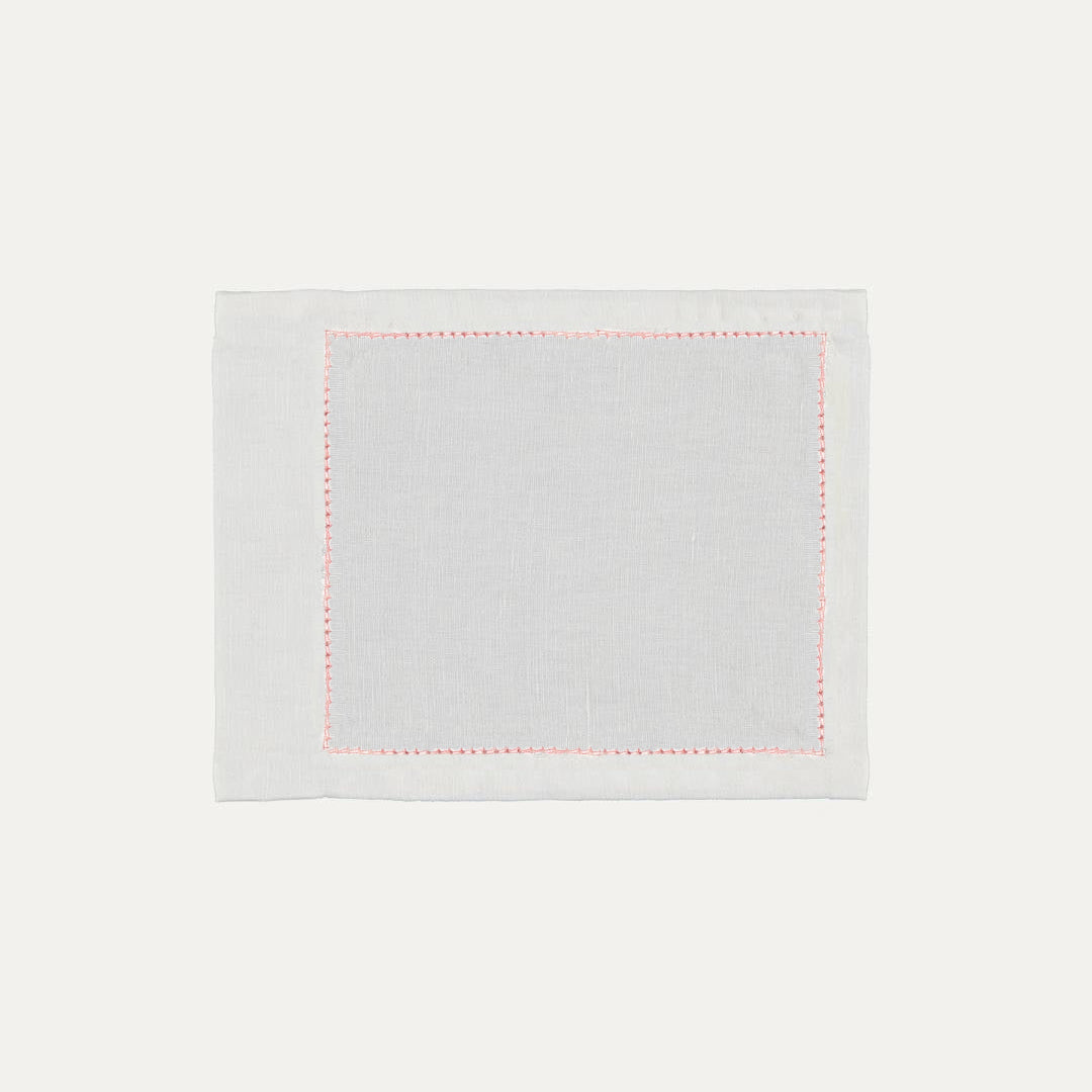 White Cocktail Napkin with Red Open Stitch Rectangular