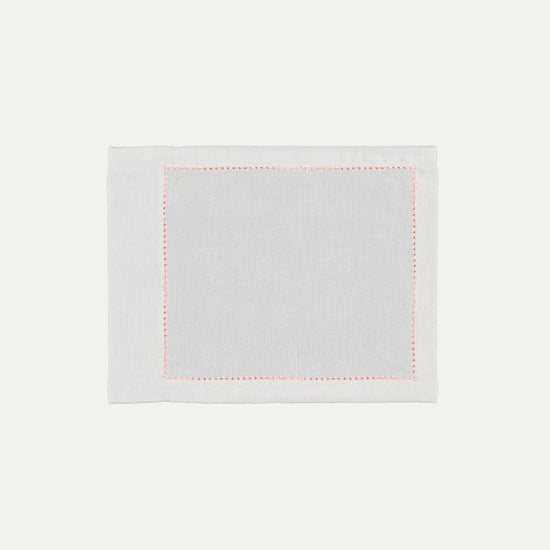 White Cocktail Napkin with Red Open Stitch Rectangular