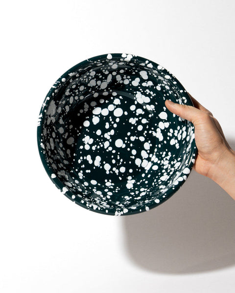 Splatter Enamel Salad Bowl - Dark Green / White