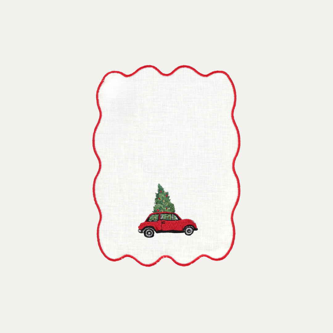 White Palm Cocktail Napkin, Christmas Car
