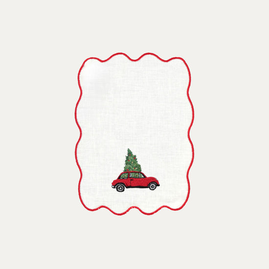 White Palm Cocktail Napkin, Christmas Car