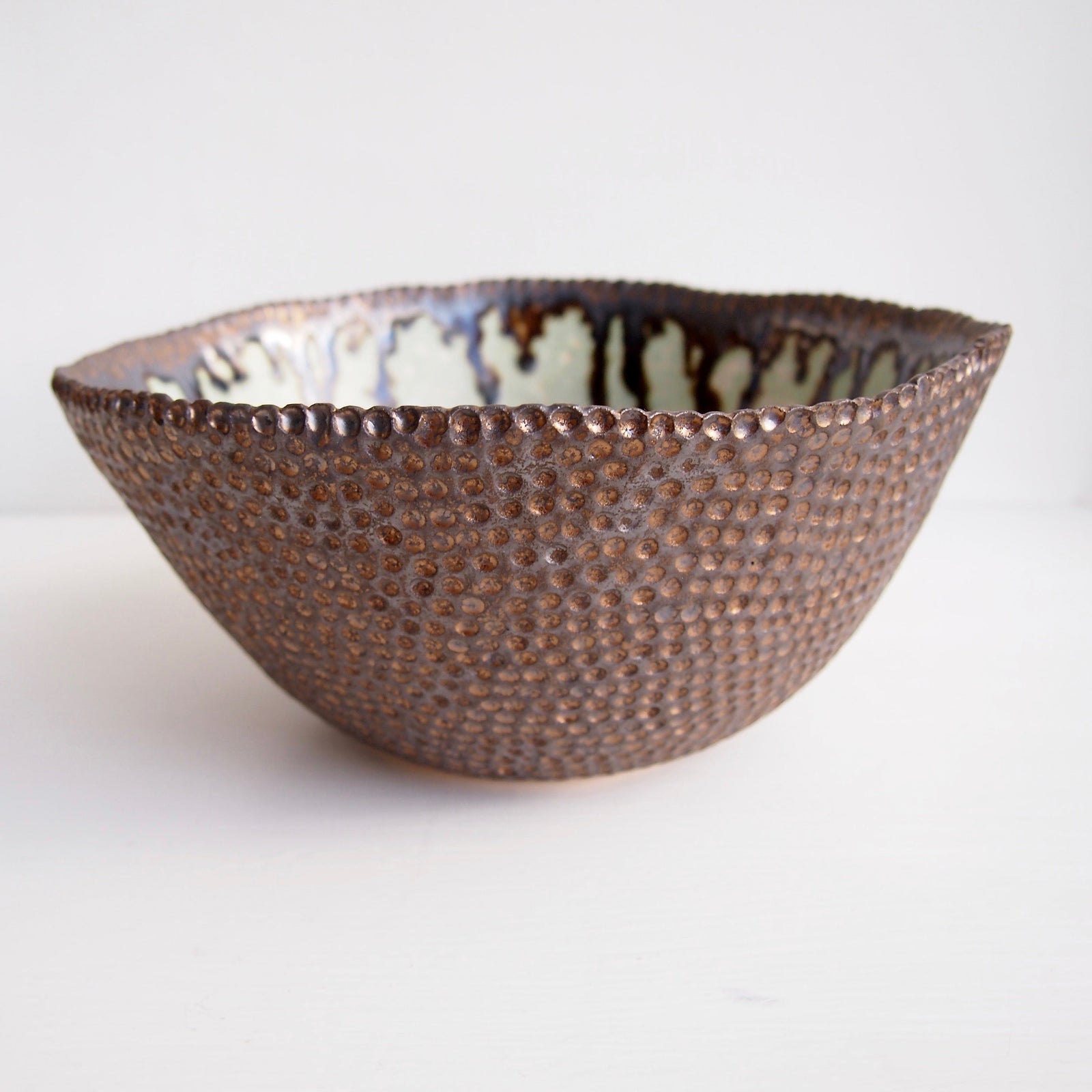 Handmade Large Turquoise and Gold Ceramic Fruit Bowl