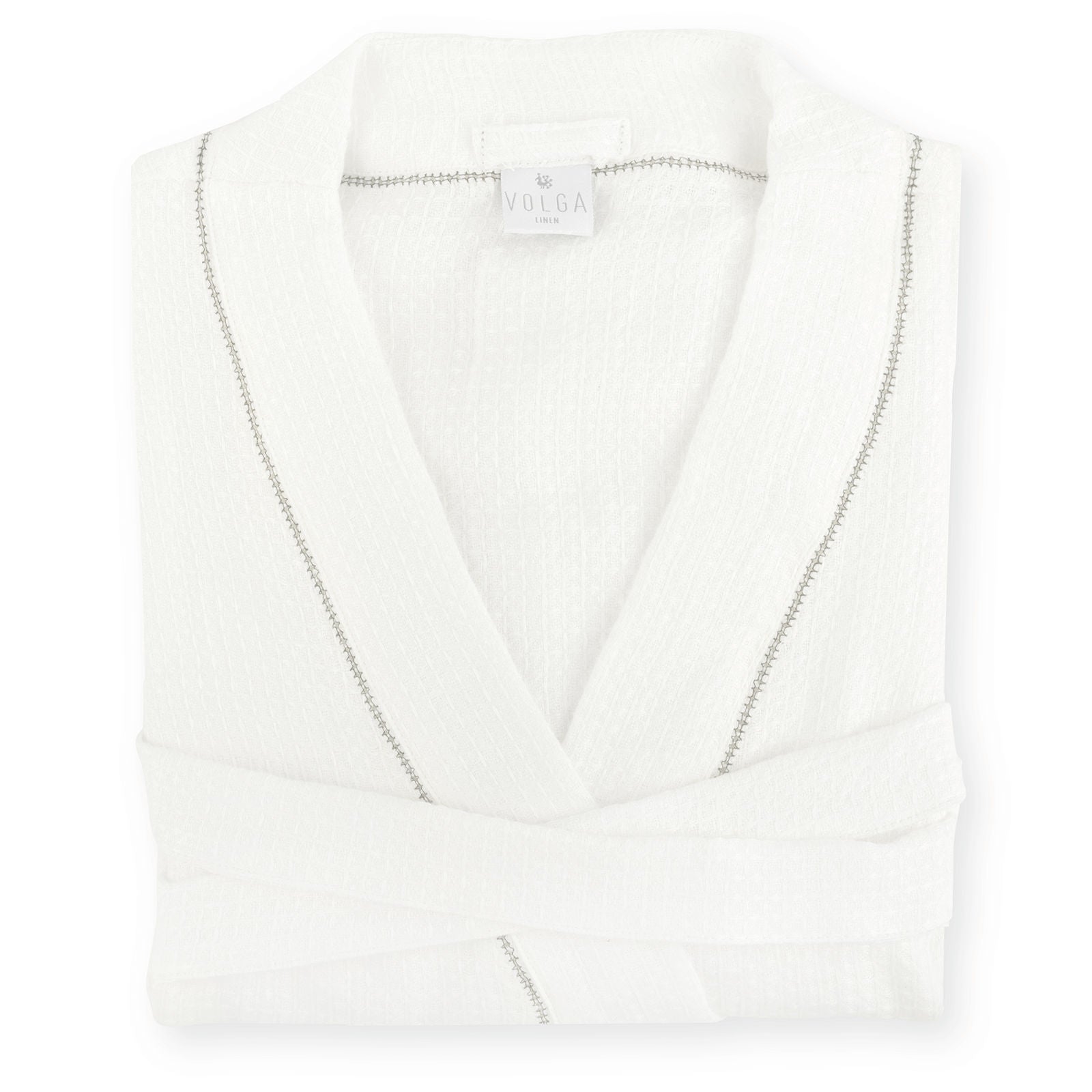 Liège Robe in Ivory White Waffle with Olive Green Hemstitch