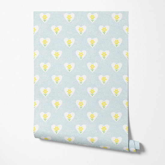 Daffodil Hearts Wallpaper - Sky Blue