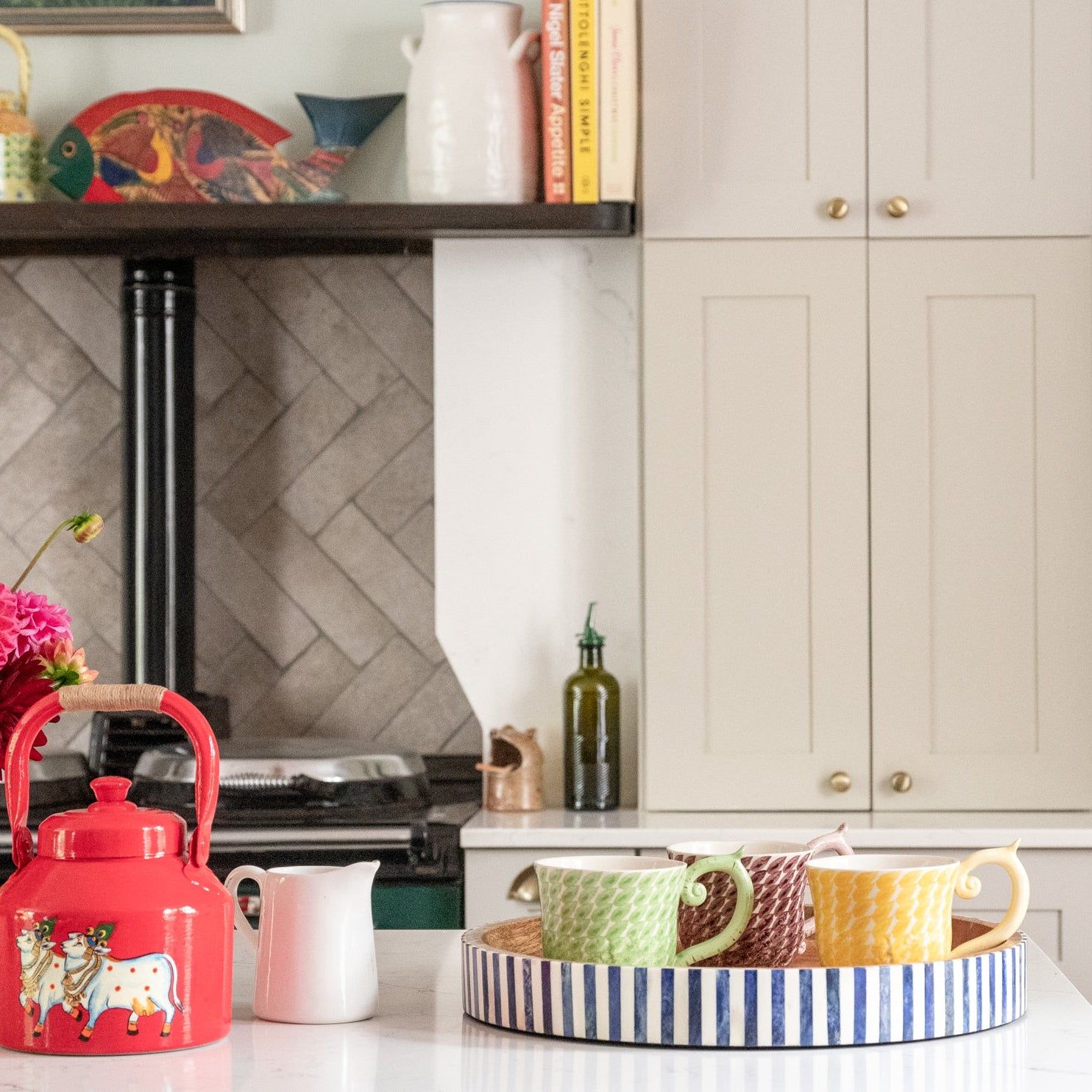 Round Inlay Tray | Navy Blue | Striped