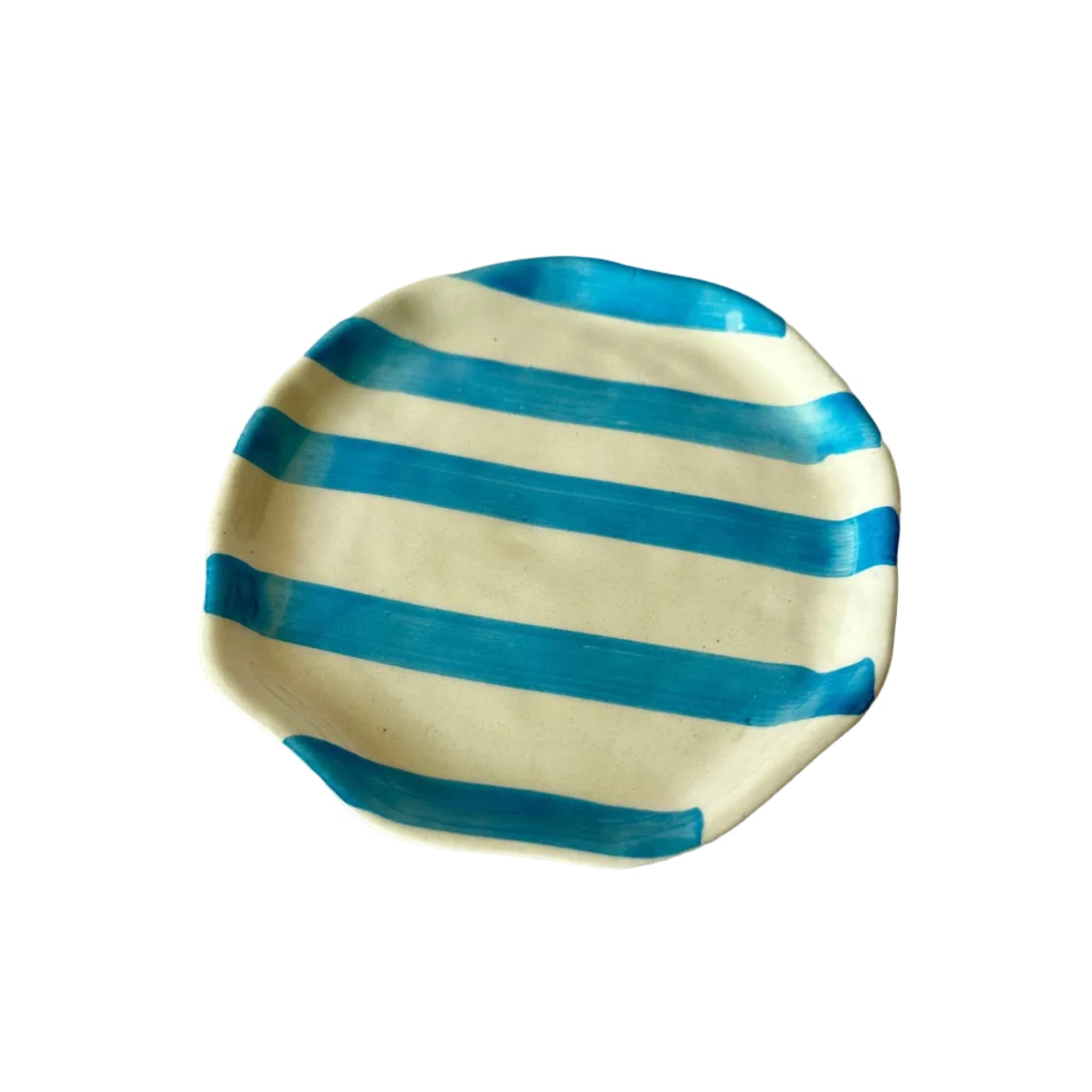 Ceramic Aqua Stripe Plate, 6.3x6.3 Inches (Set of 4)