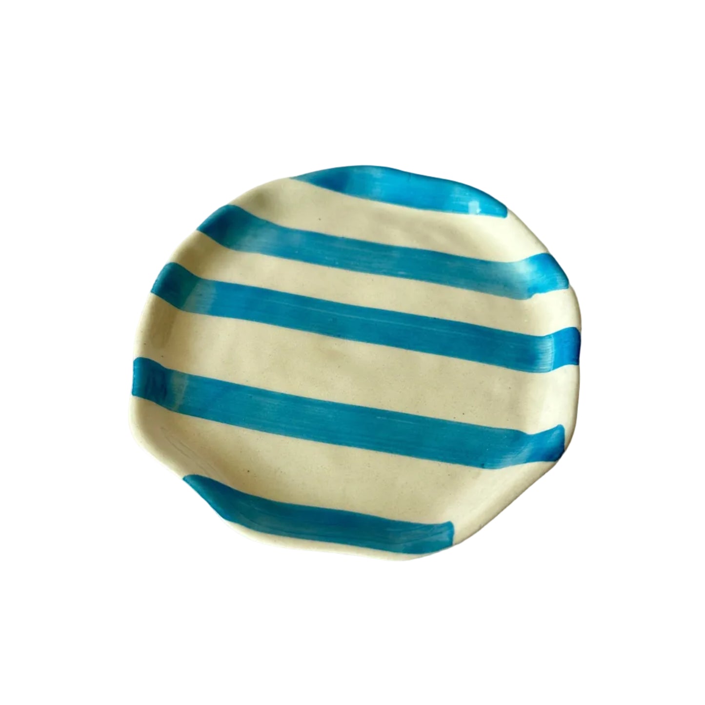 Ceramic Aqua Stripe Plate, 6.3x6.3 Inches (Set of 4)