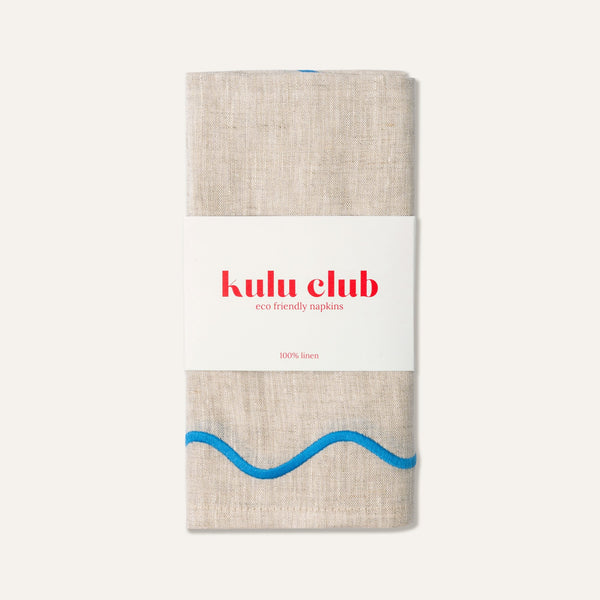 Wavy Linen Napkins Beige/Blue - Set of 2