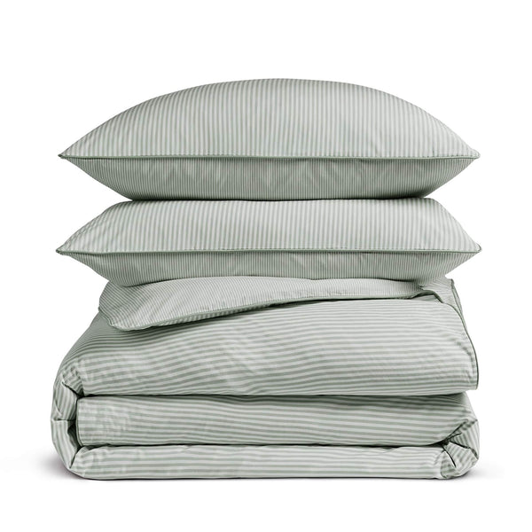 Luxury Organic Cotton Sage Green Striped Bedding Set